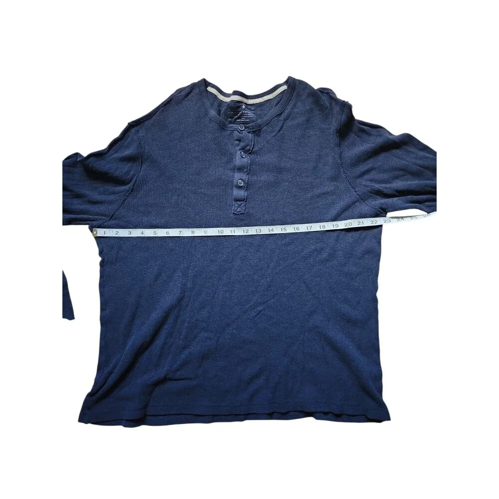 Banana Republic Y2K Henley Pullover Mens L Washed Navy Waffle Knit 3 Button